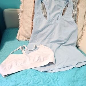 Lululemon light Blue Tank And White Sports Bra Set